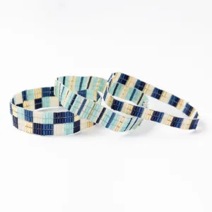 Dylan Set of 3 Beaded Stretch Bracelets, Blue | Ink   Alloy