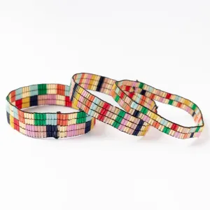 Dylan Set of 3 Beaded Stretch Bracelets, Multi | Ink   Alloy