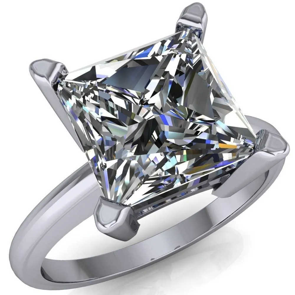 Dynasty Princess/Square Moissanite 4 Prong Under Bezel Engagement Ring