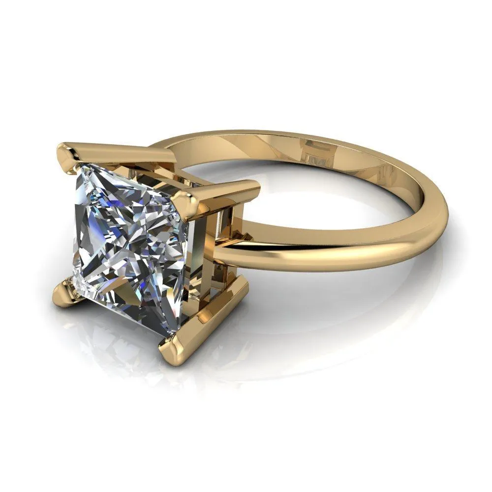 Dynasty Princess/Square Moissanite 4 Prong Under Bezel Engagement Ring