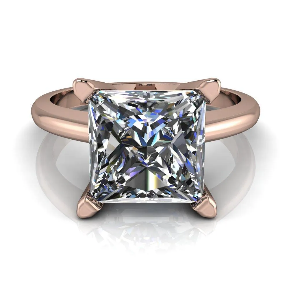 Dynasty Princess/Square Moissanite 4 Prong Under Bezel Engagement Ring