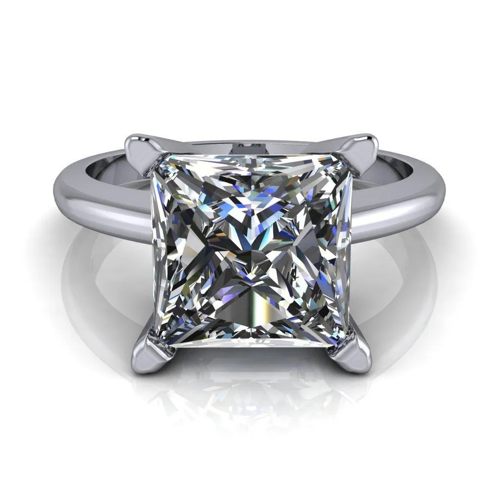 Dynasty Princess/Square Moissanite 4 Prong Under Bezel Engagement Ring