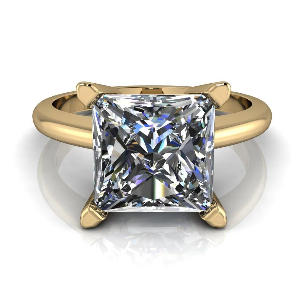 Dynasty Princess/Square Moissanite 4 Prong Under Bezel Engagement Ring