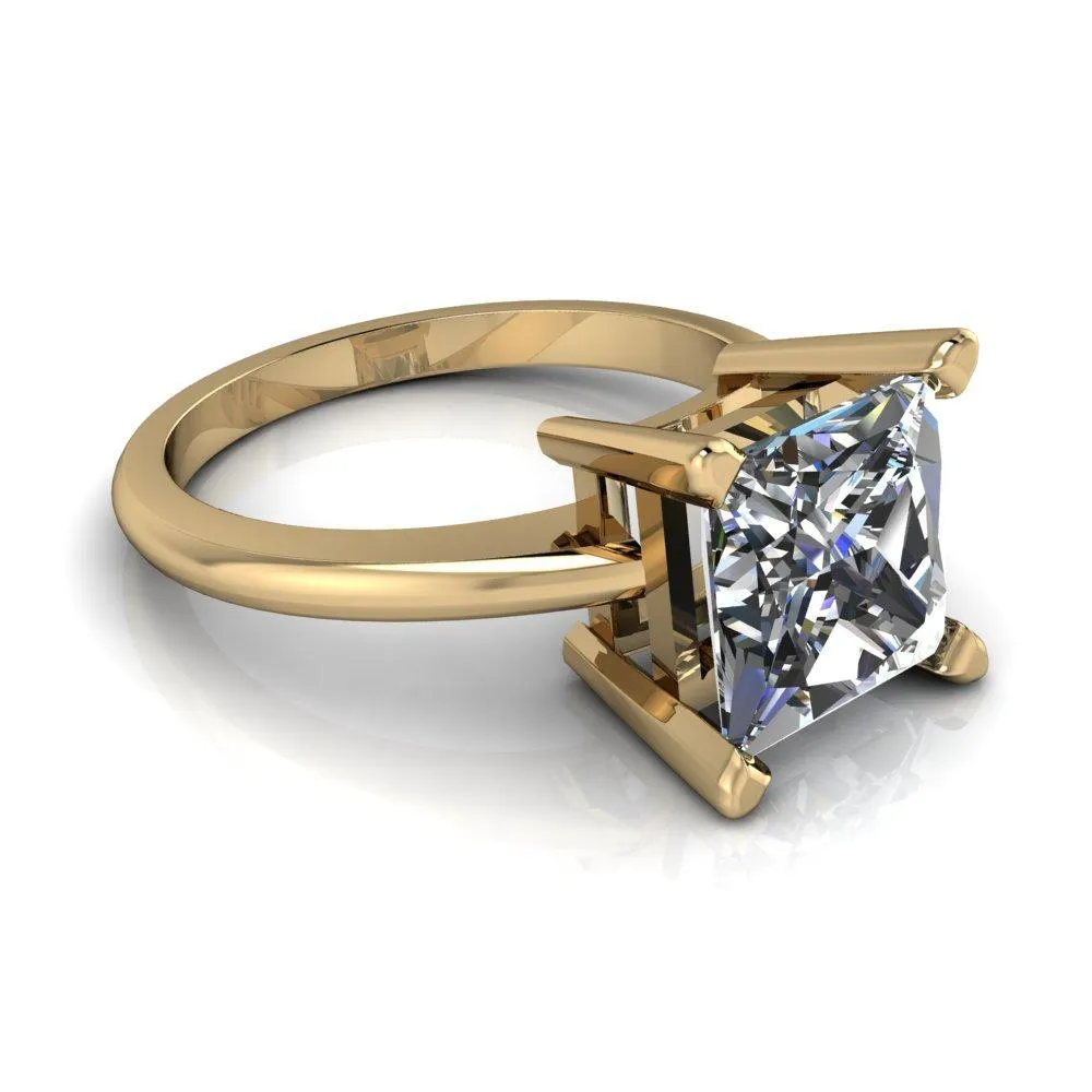 Dynasty Princess/Square Moissanite 4 Prong Under Bezel Engagement Ring
