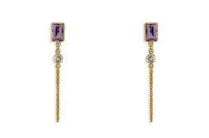 Earrings 18kt Gold Amethyst Chain & White Topaz