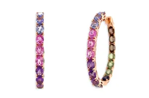 Earrings 18kt Gold Multicolor Oval Sapphires Hoops