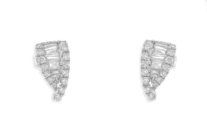 Earrings 18kt White Gold V Shape Round & Emerald Cut Diamonds