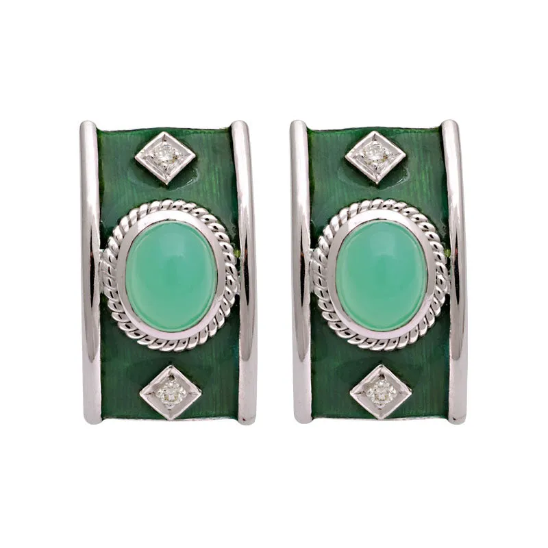 Earrings-Chrysoprase and Diamond (Enamel)