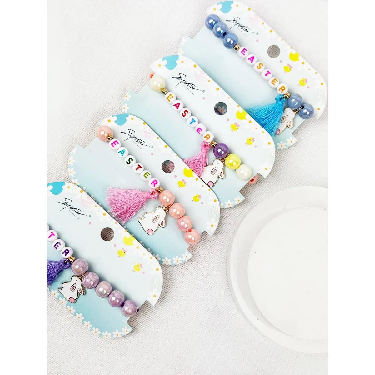 Easter Letter Bunny Charm Stretch Bracelets