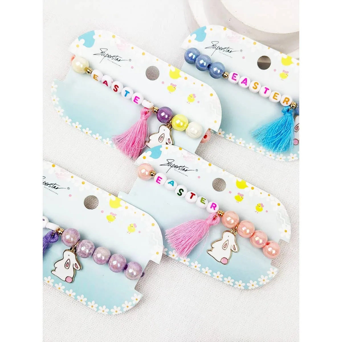 Easter Letter Bunny Charm Stretch Bracelets