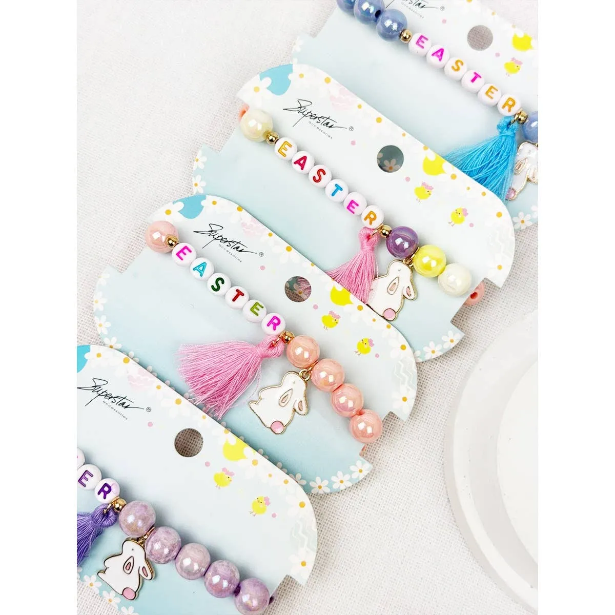 Easter Letter Bunny Charm Stretch Bracelets