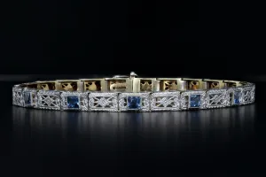 Edwardian 14K & Platinum Wordley, Allsop & Bliss French Cut Sapphire Bracelet.