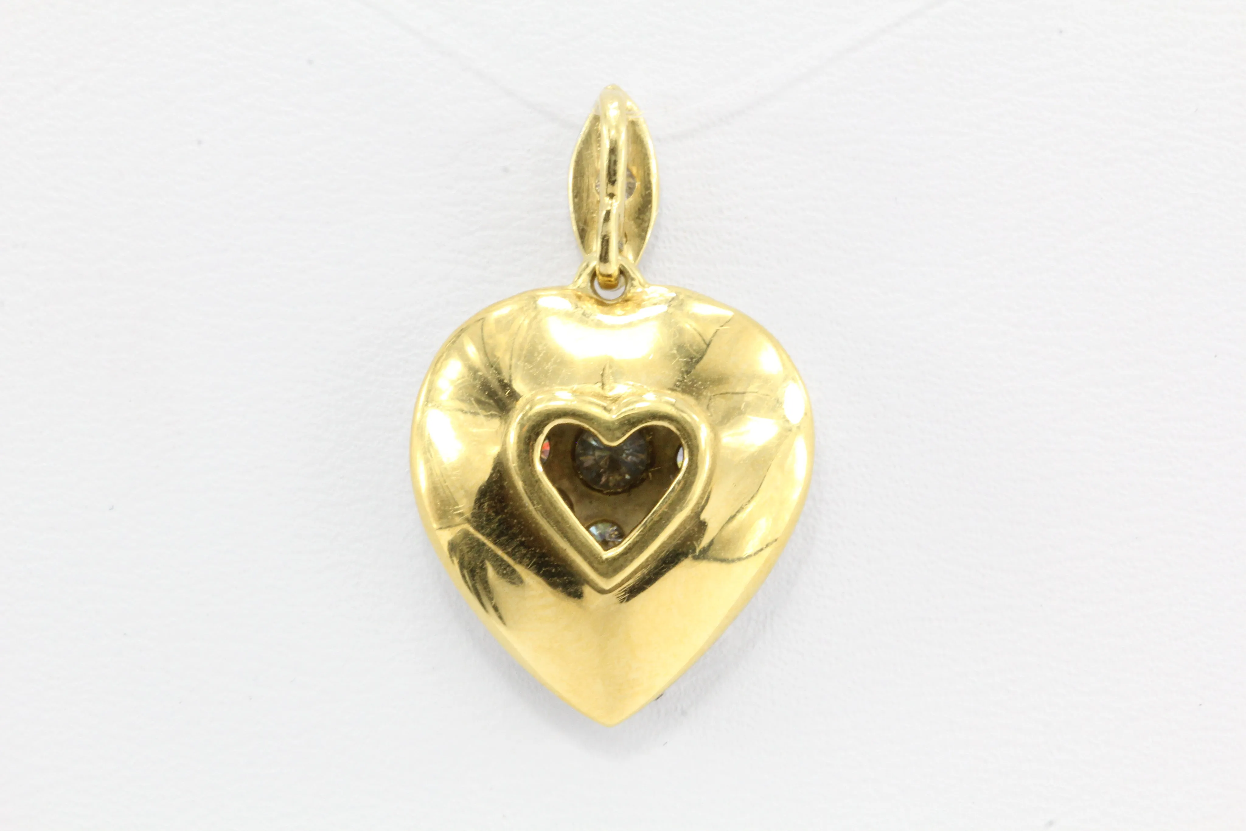 Edwardian 18K Gold Platinum Top Old European Cut Diamond Heart Pendant