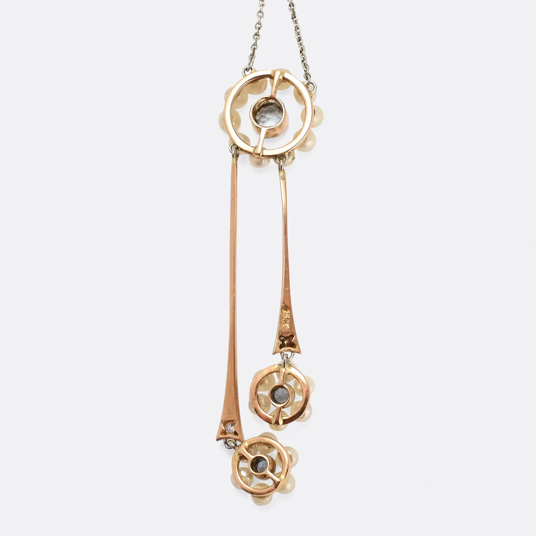 Edwardian Aquamarine & Pearl Negligee Necklace