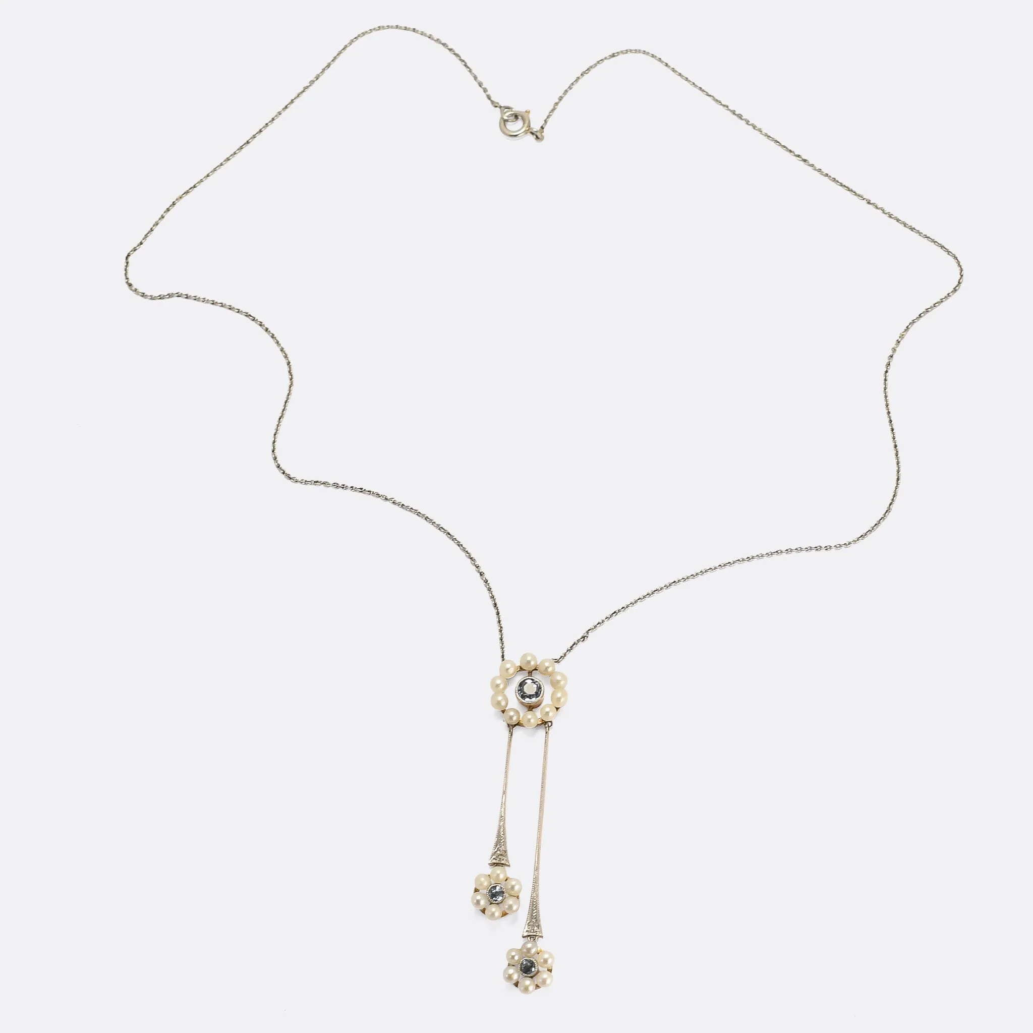 Edwardian Aquamarine & Pearl Negligee Necklace