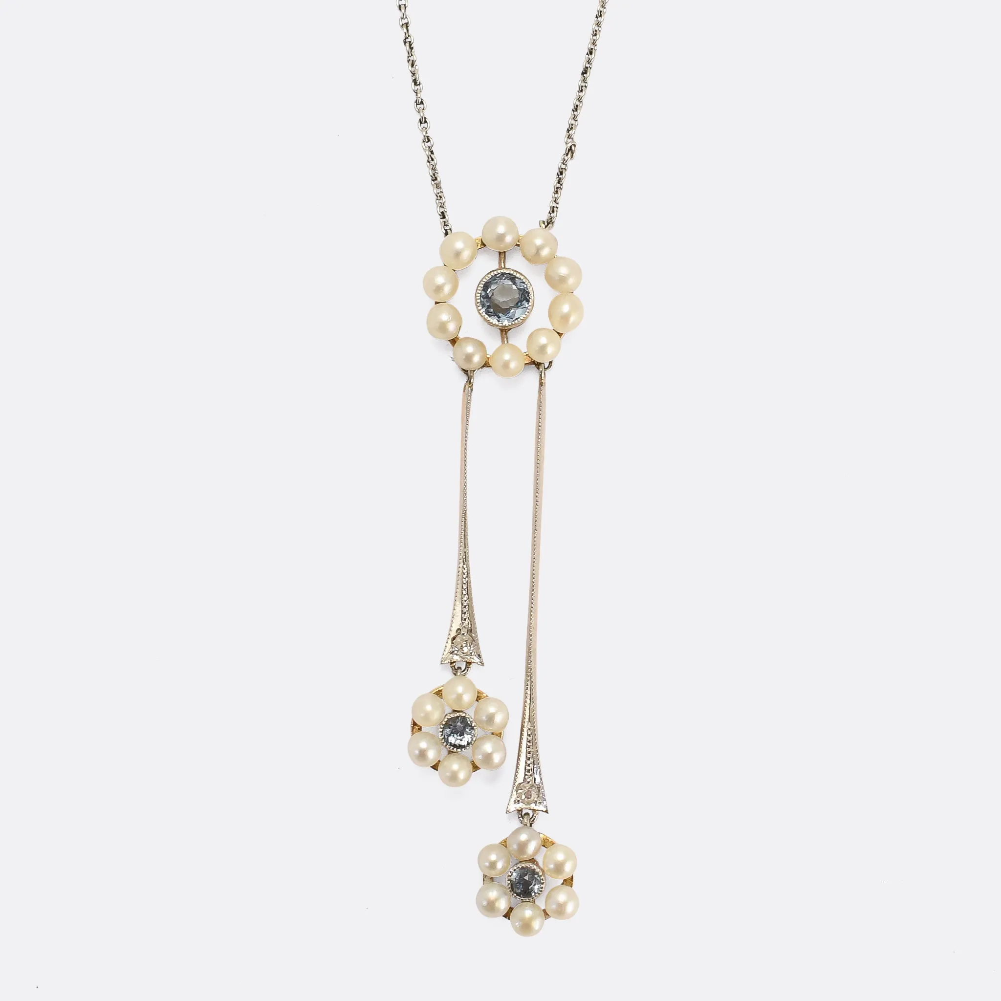 Edwardian Aquamarine & Pearl Negligee Necklace
