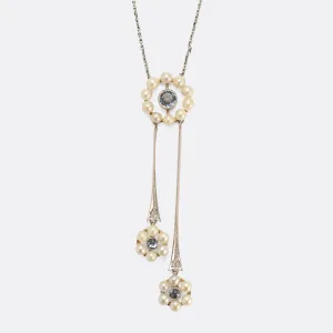 Edwardian Aquamarine & Pearl Negligee Necklace