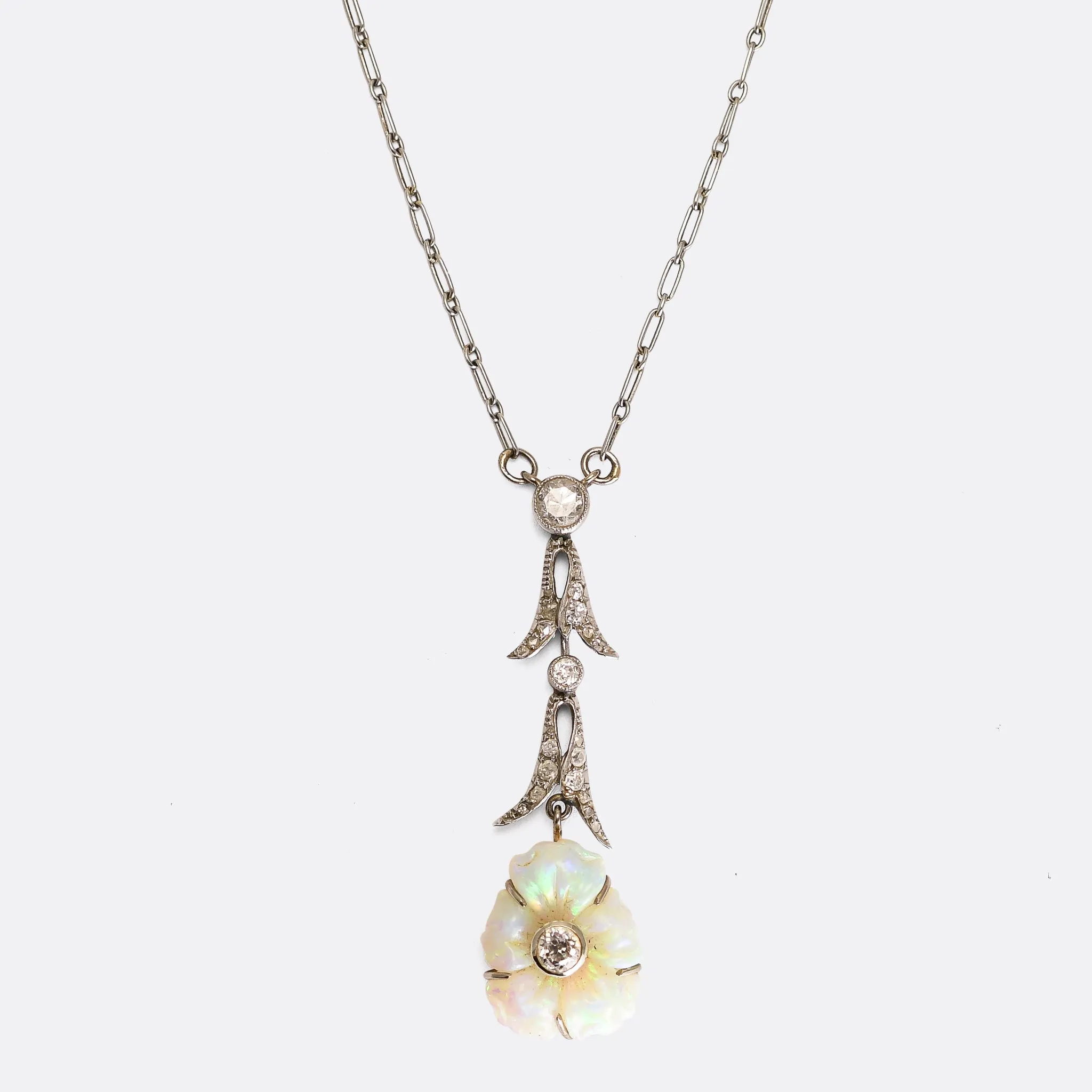 Edwardian Opal & Diamond Pansy Necklace
