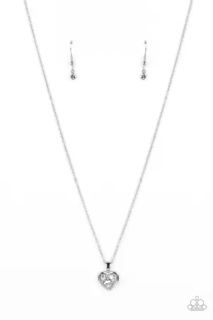 Effulgently Engaged - White (Rhinestone Heart) Necklace