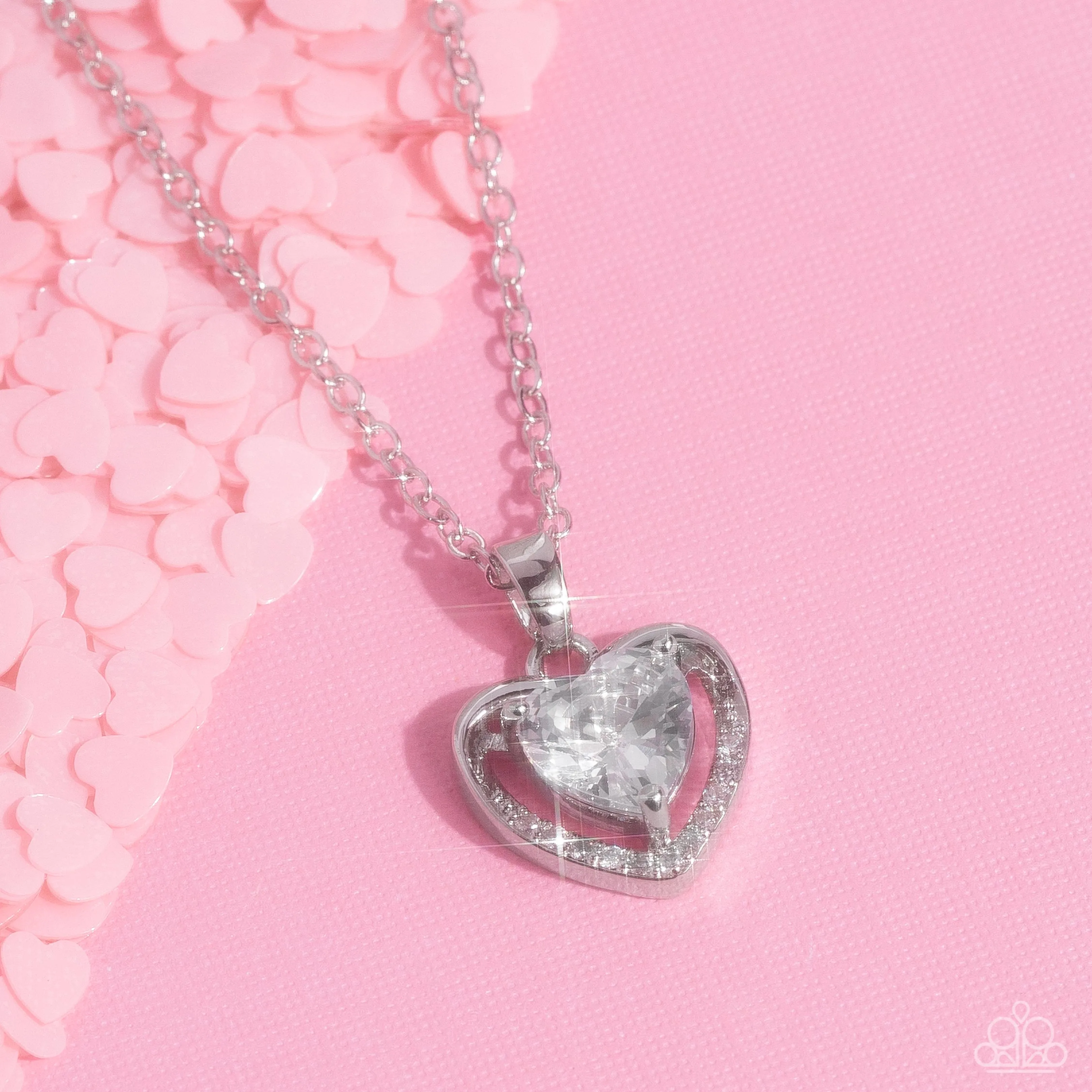 Effulgently Engaged - White (Rhinestone Heart) Necklace