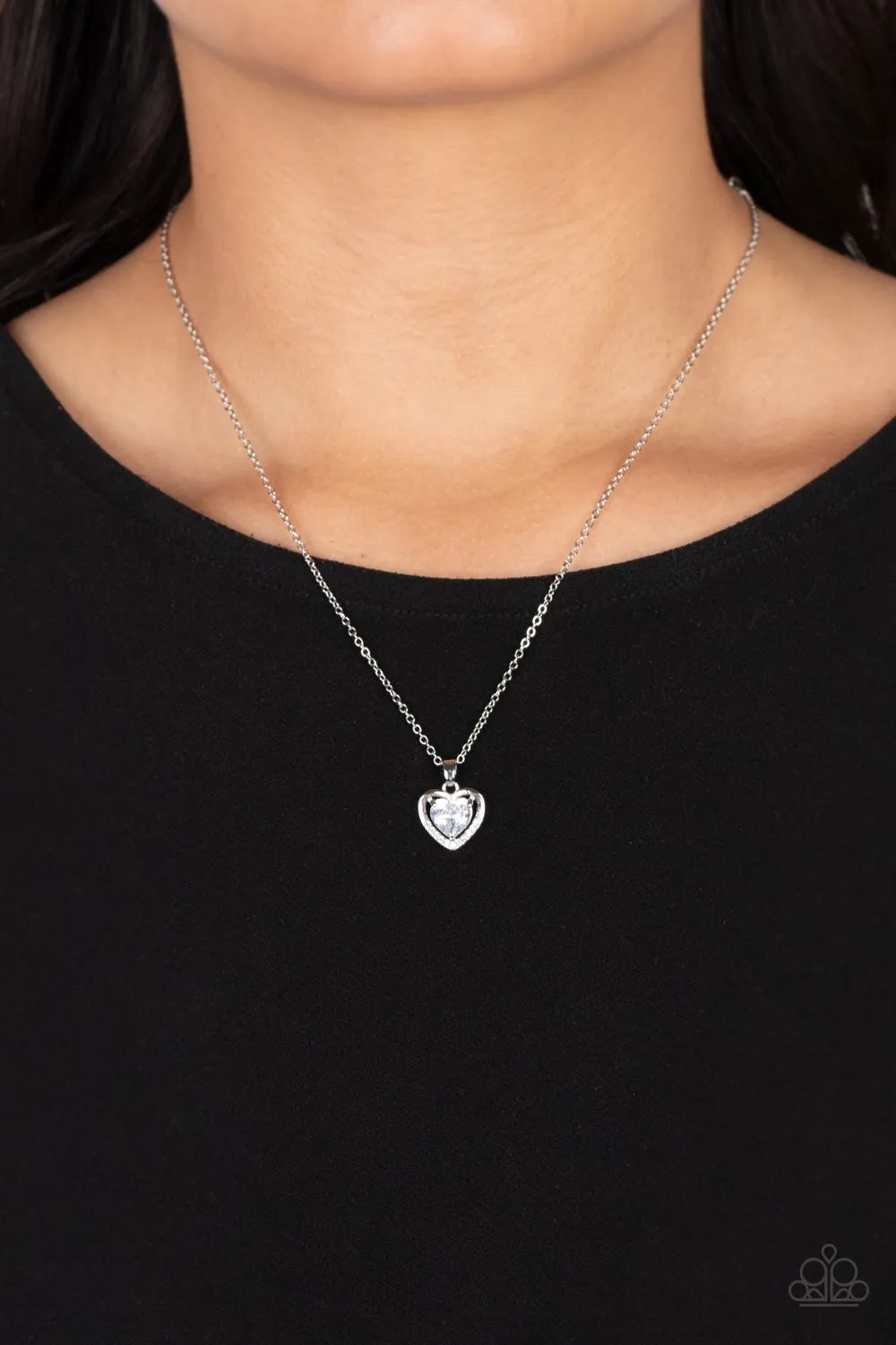 Effulgently Engaged - White (Rhinestone Heart) Necklace