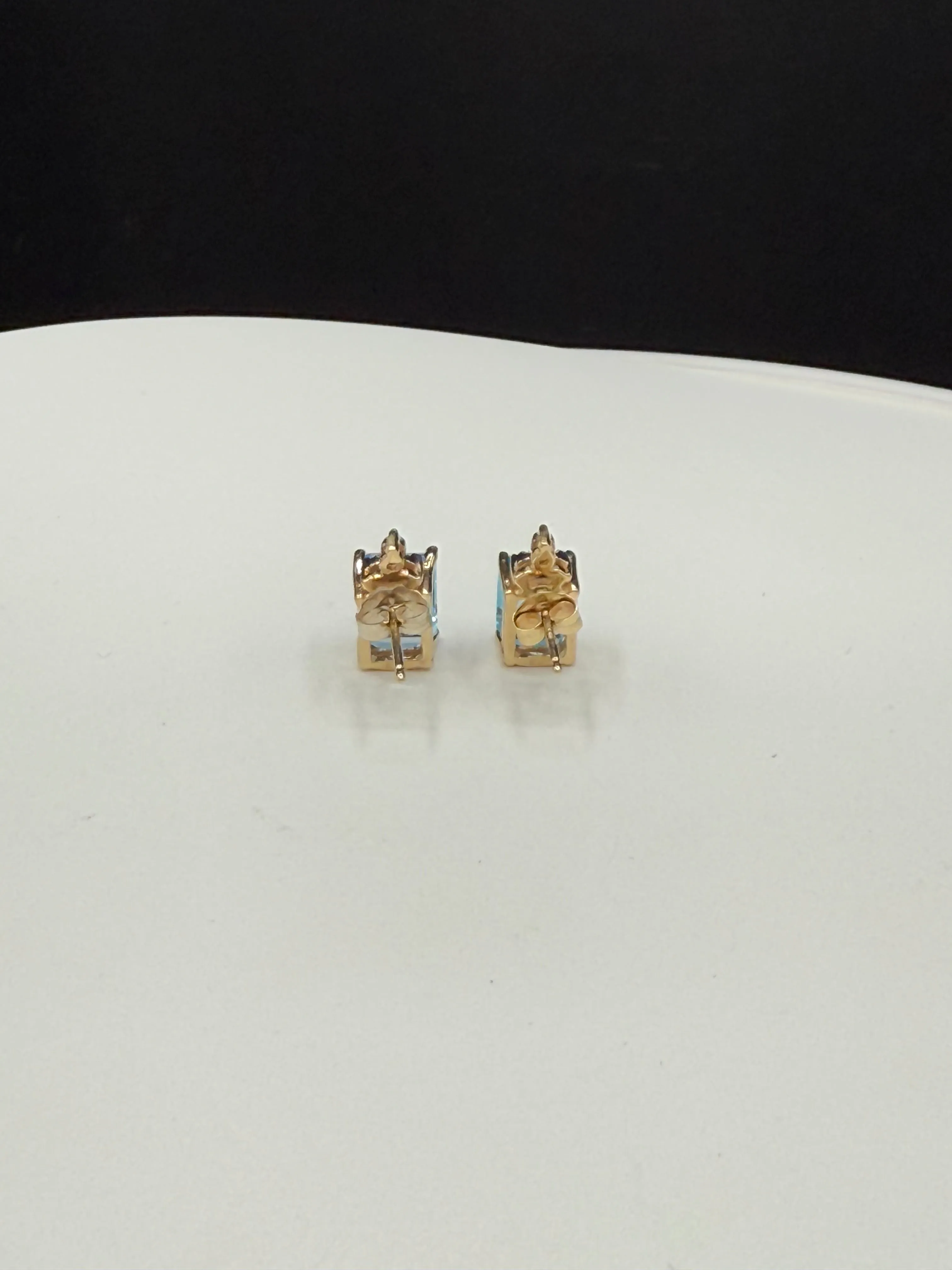 Elegant Blue Topaz & Diamond Earrings in Solid 14k Yellow Gold