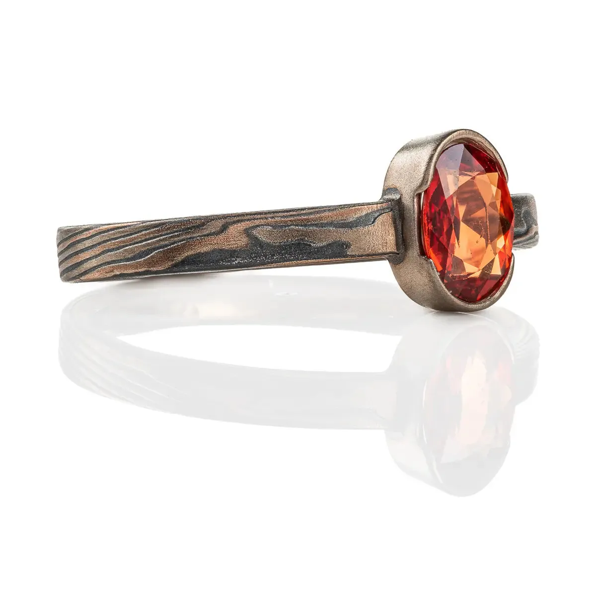 Elegant Mokume Gane Engagement Ring or Ring in Embers Palette w/ Orange Sapphire