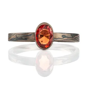 Elegant Mokume Gane Engagement Ring or Ring in Embers Palette w/ Orange Sapphire