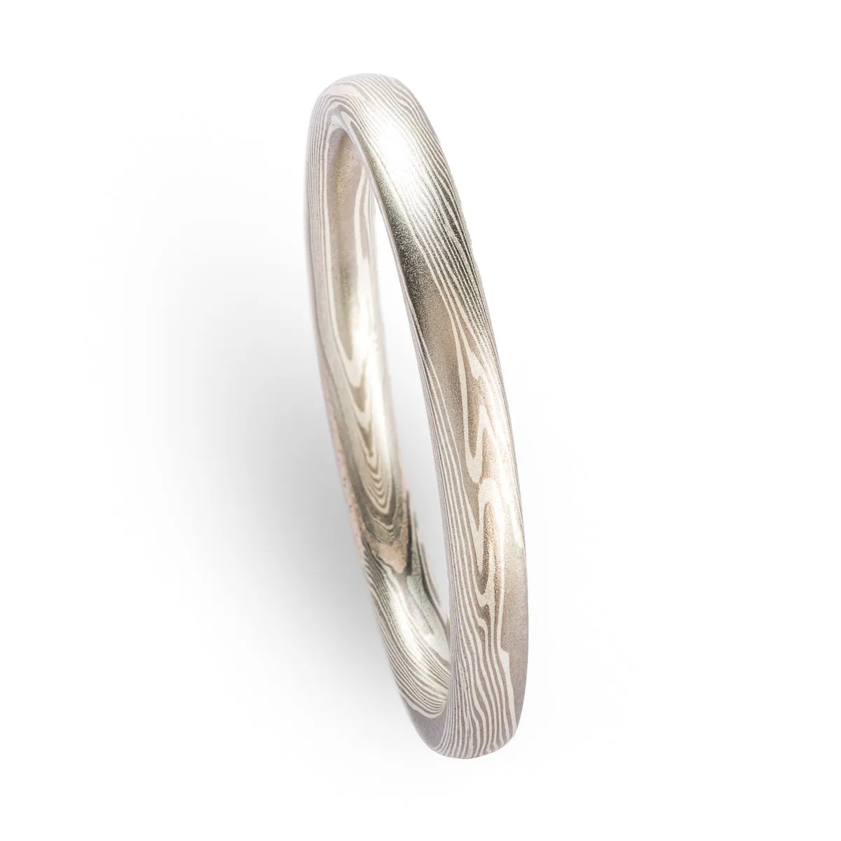 Elegant Mokume Gane Rings or Wedding Band Set in Twist Pattern and Ash Palette