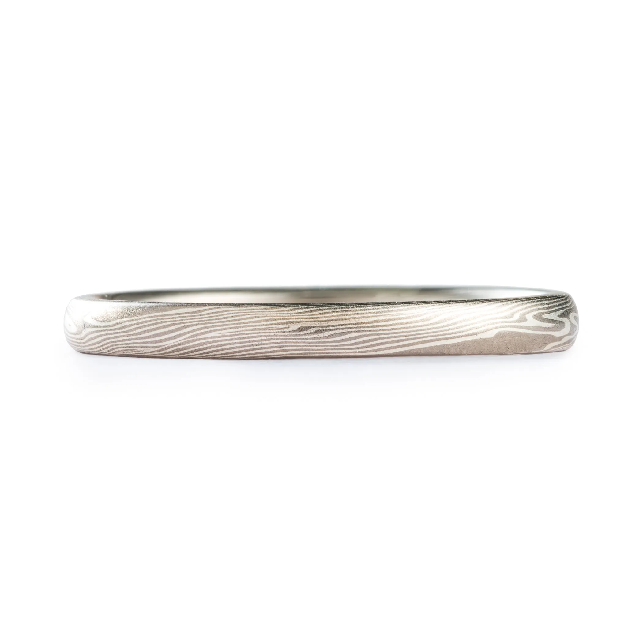 Elegant Mokume Gane Rings or Wedding Band Set in Twist Pattern and Ash Palette