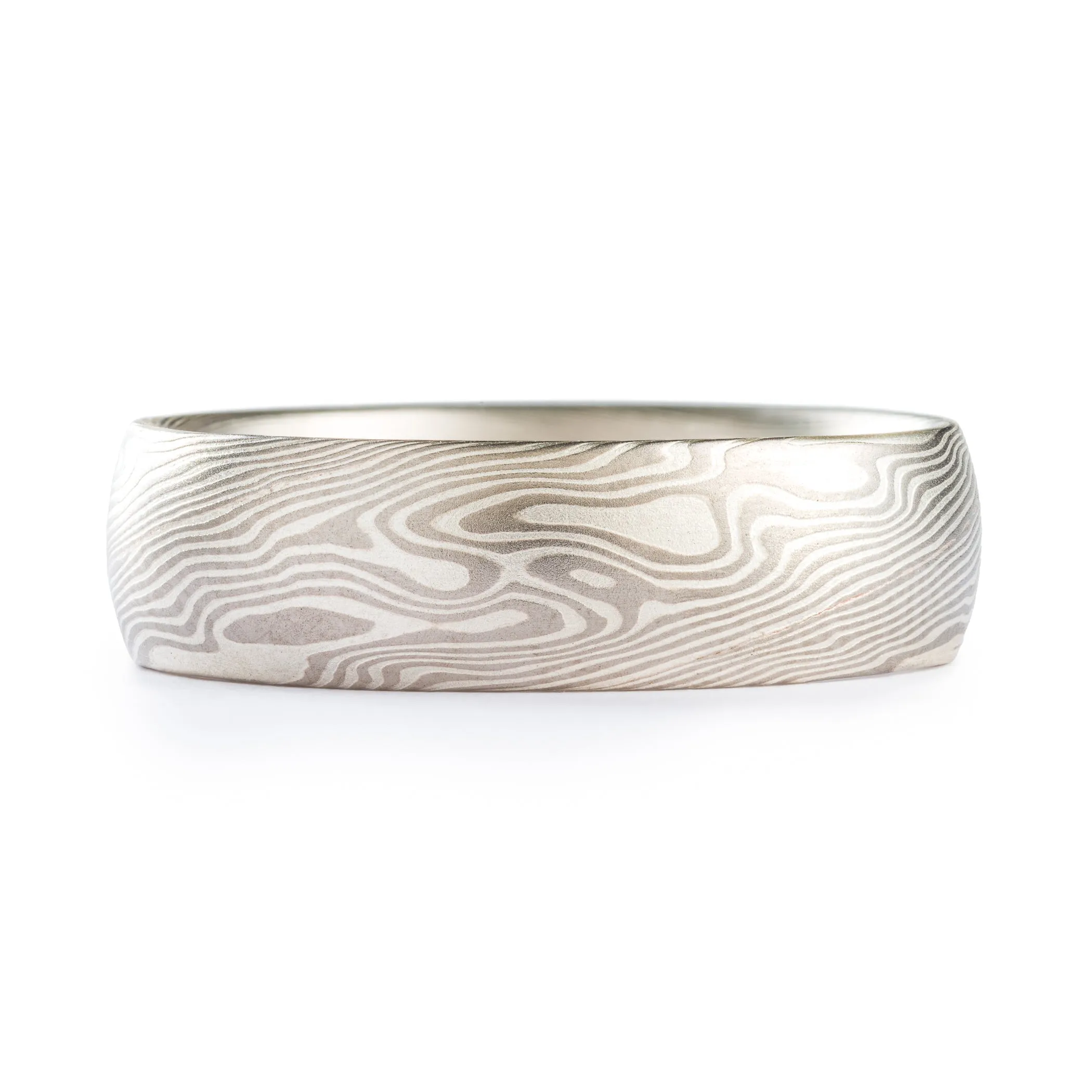 Elegant Mokume Gane Rings or Wedding Band Set in Twist Pattern and Ash Palette