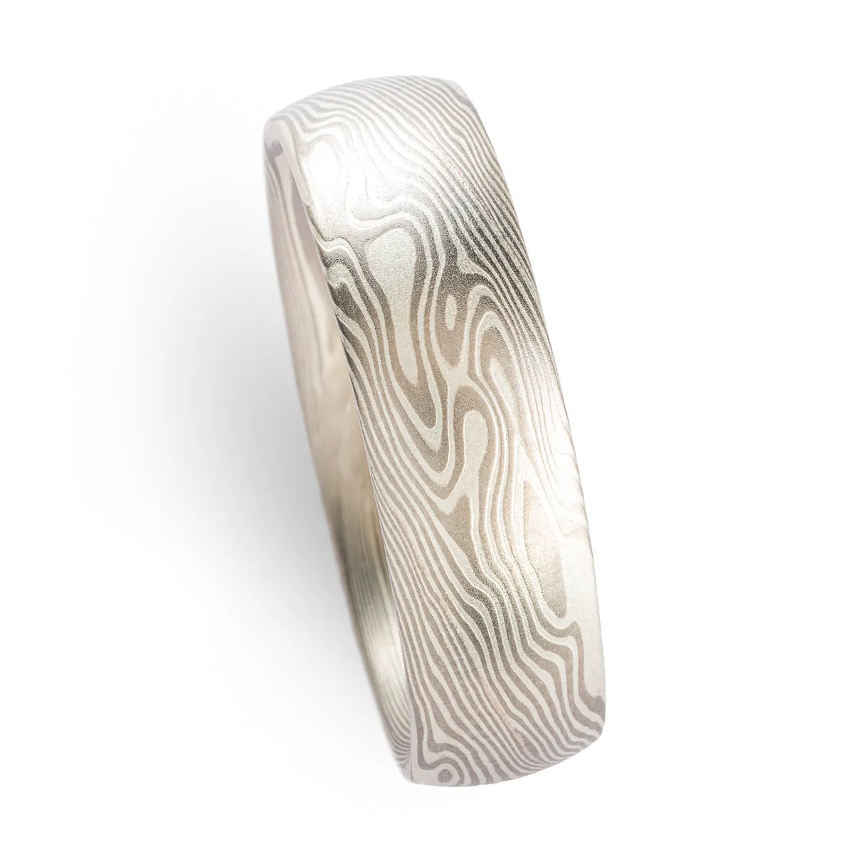 Elegant Mokume Gane Rings or Wedding Band Set in Twist Pattern and Ash Palette