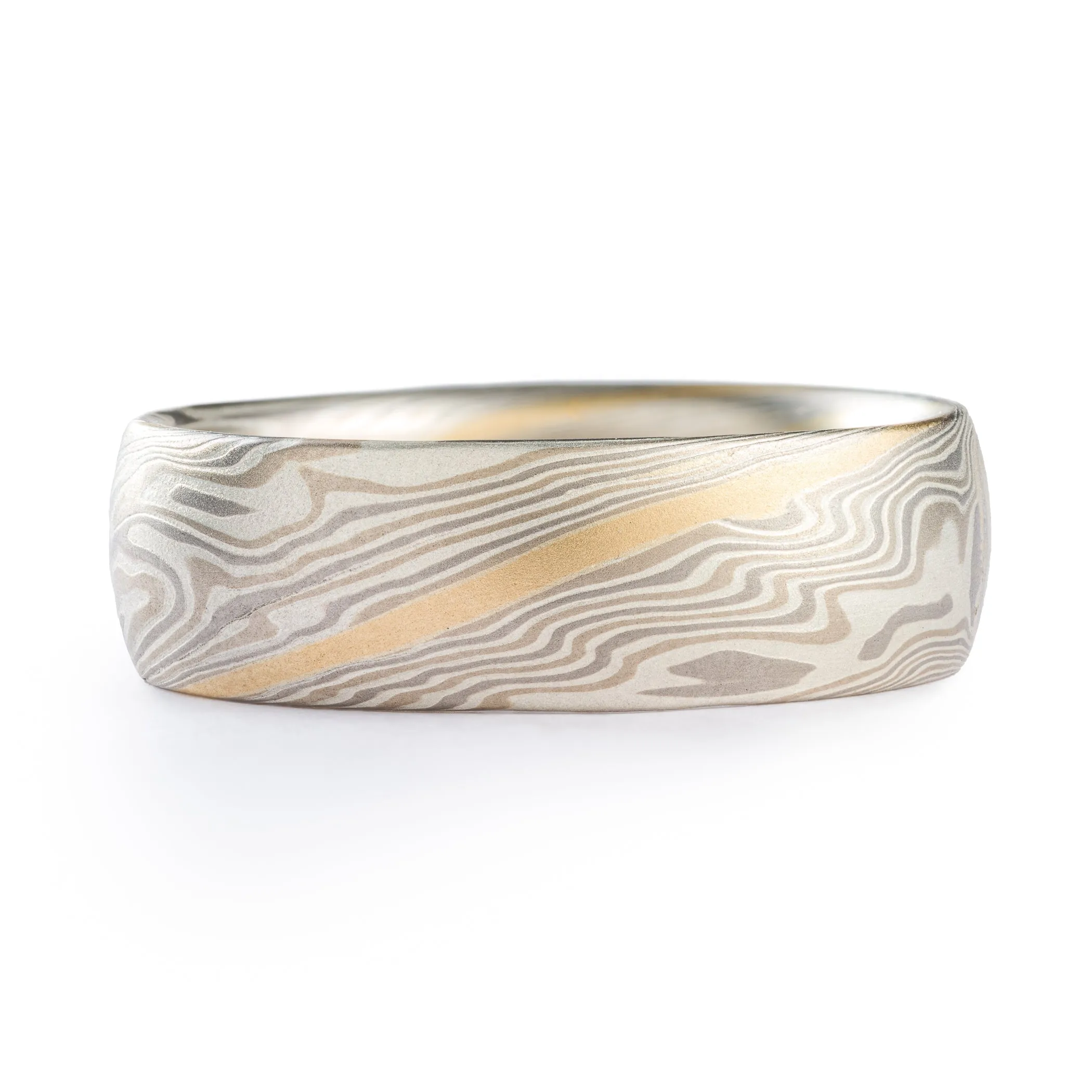 Elegant Mokume Wedding Band in Smoke Palette and Twist Pattern with Diamond