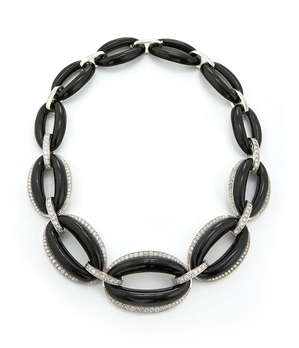 Elliptical Necklace, Black Enamel