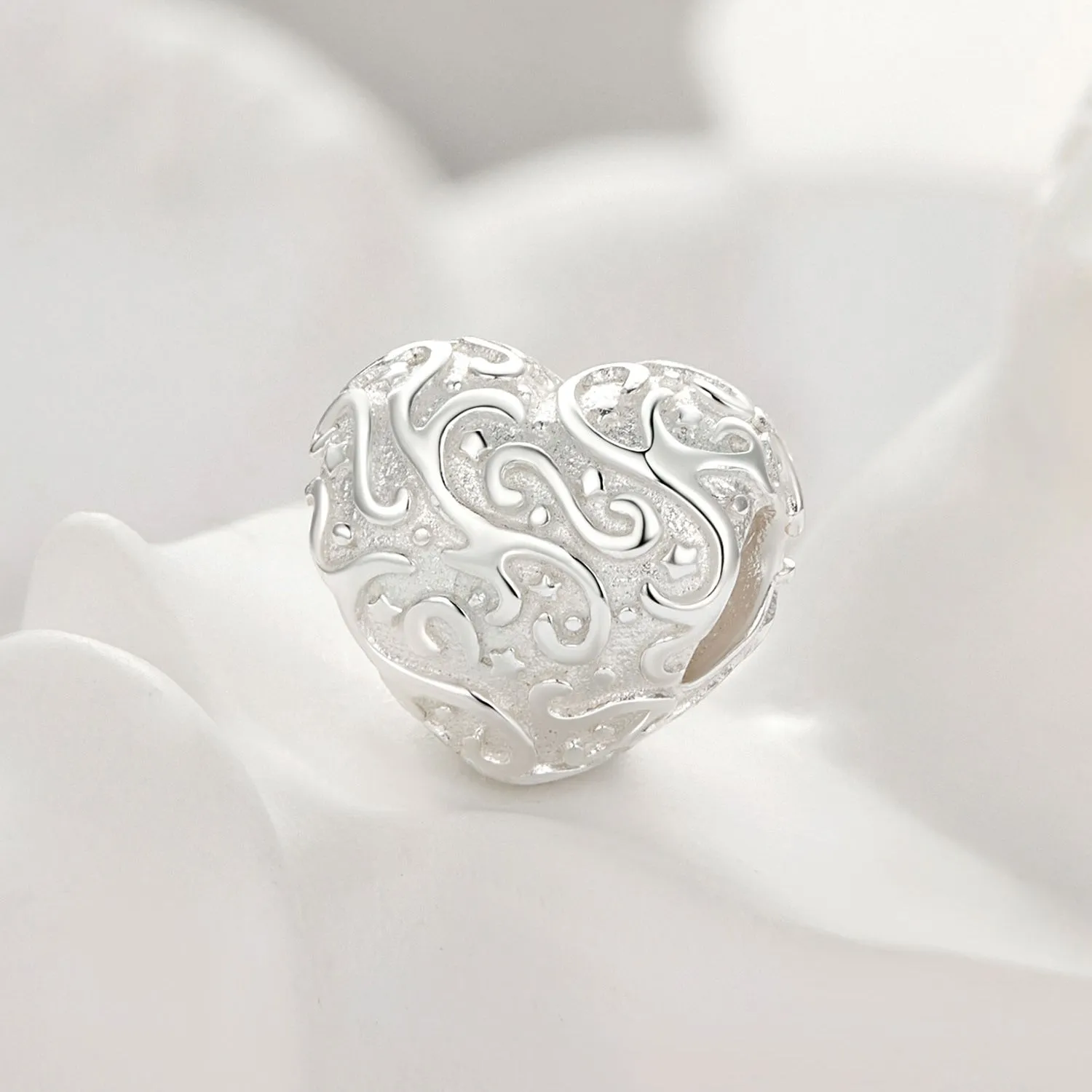 Embossed Silver Heart Charm