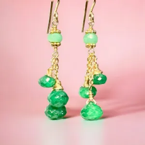 Emerald and Chrysoprase Dangle Earrings in Gold Fill