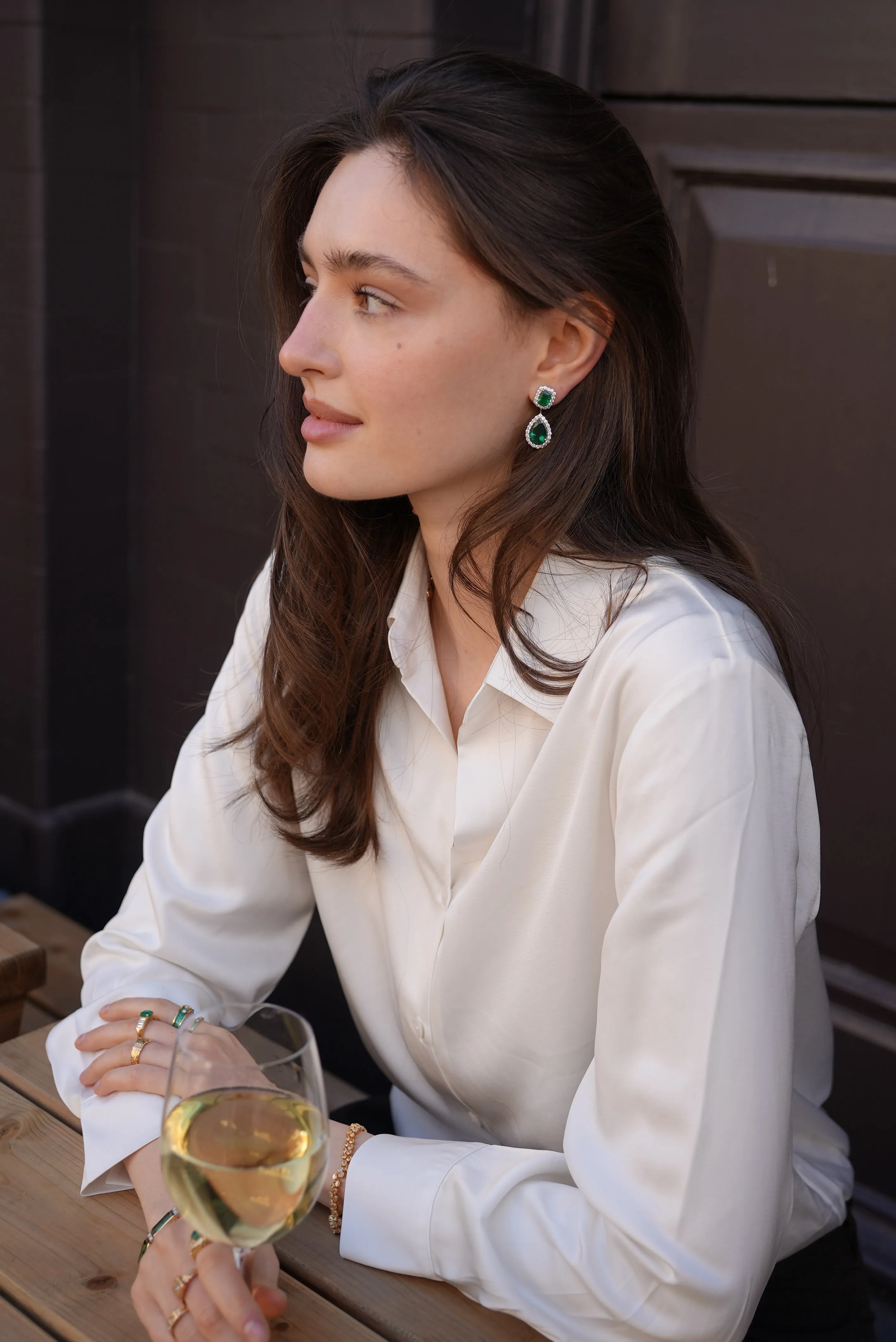 Emerald and Diamond Double Cluster Drop Earrings