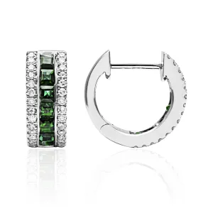 Emerald and Diamond Huggie Hoops