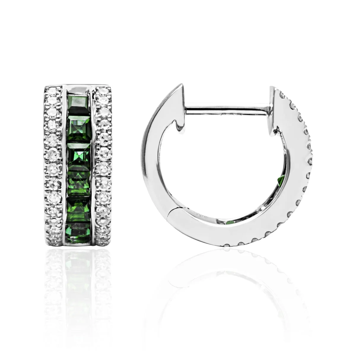 Emerald and Diamond Huggie Hoops