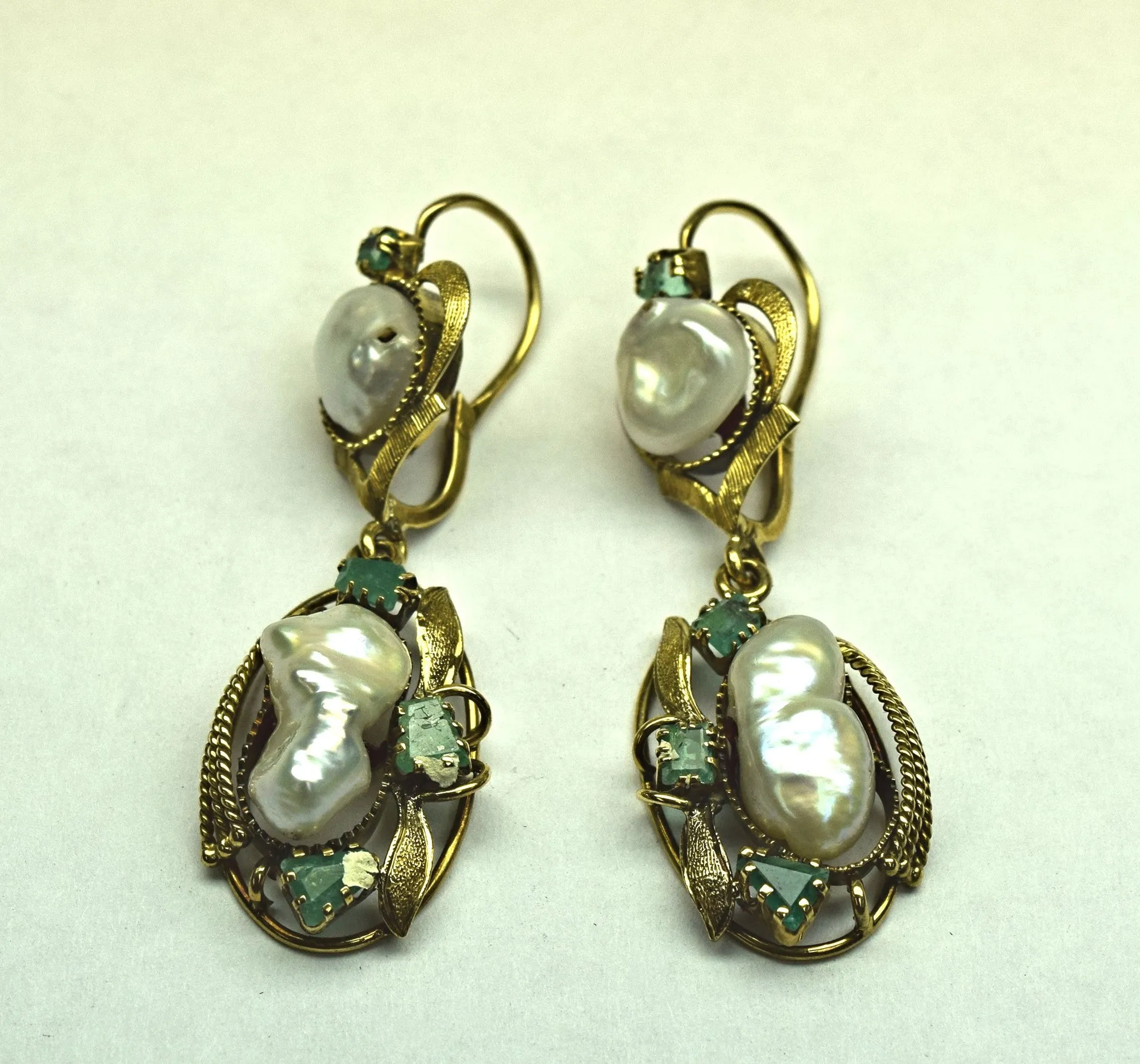Emerald and Mother of Pearl Earrings