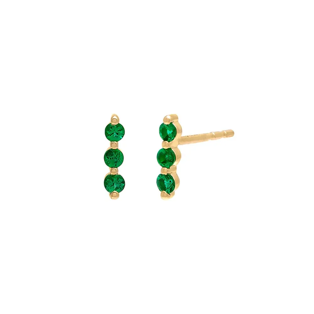 Emerald Bar Stud Earring 14K