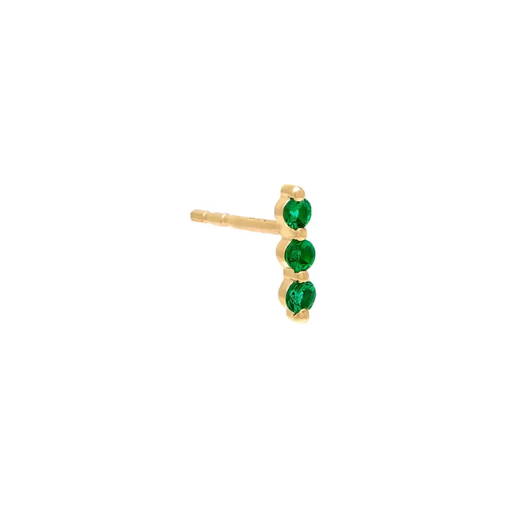 Emerald Bar Stud Earring 14K