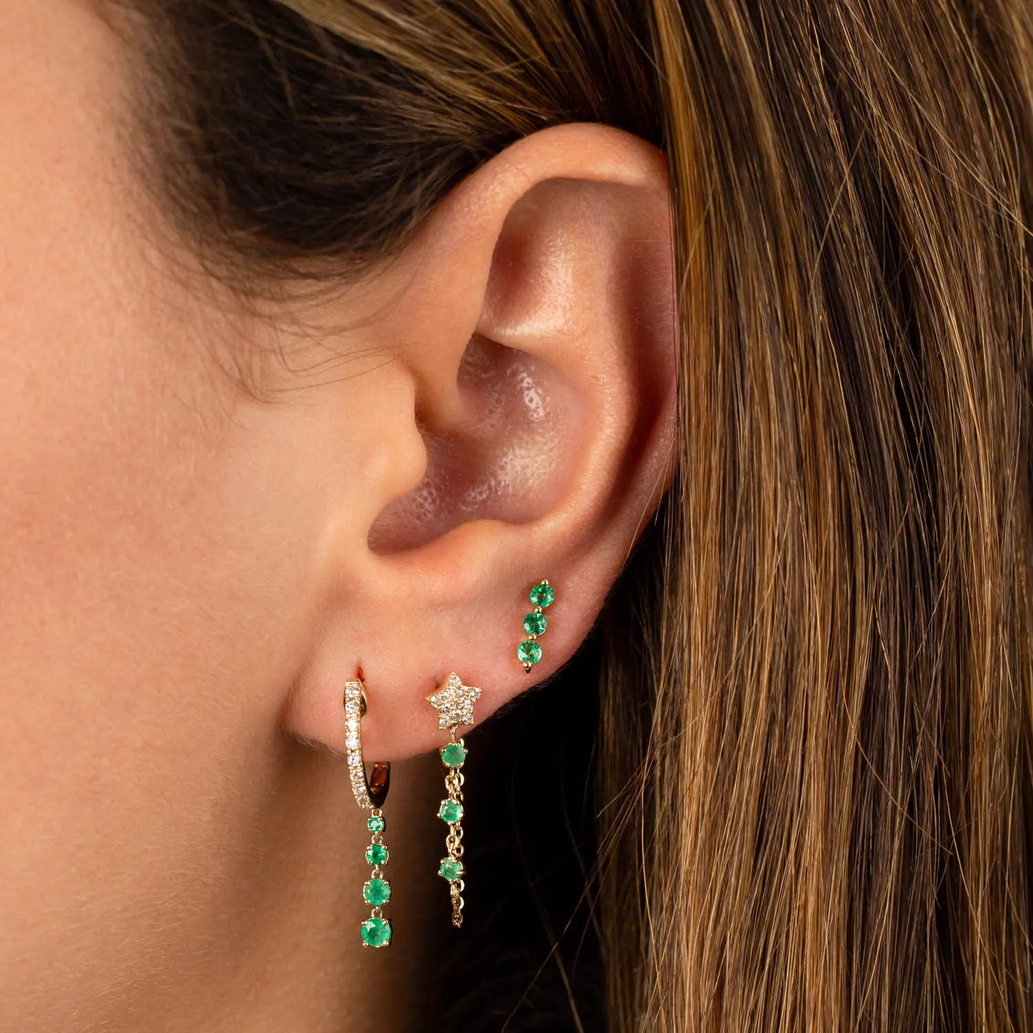 Emerald Bar Stud Earring 14K