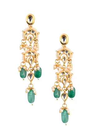 Emerald Beaded Gold Toned Kundan Earrings