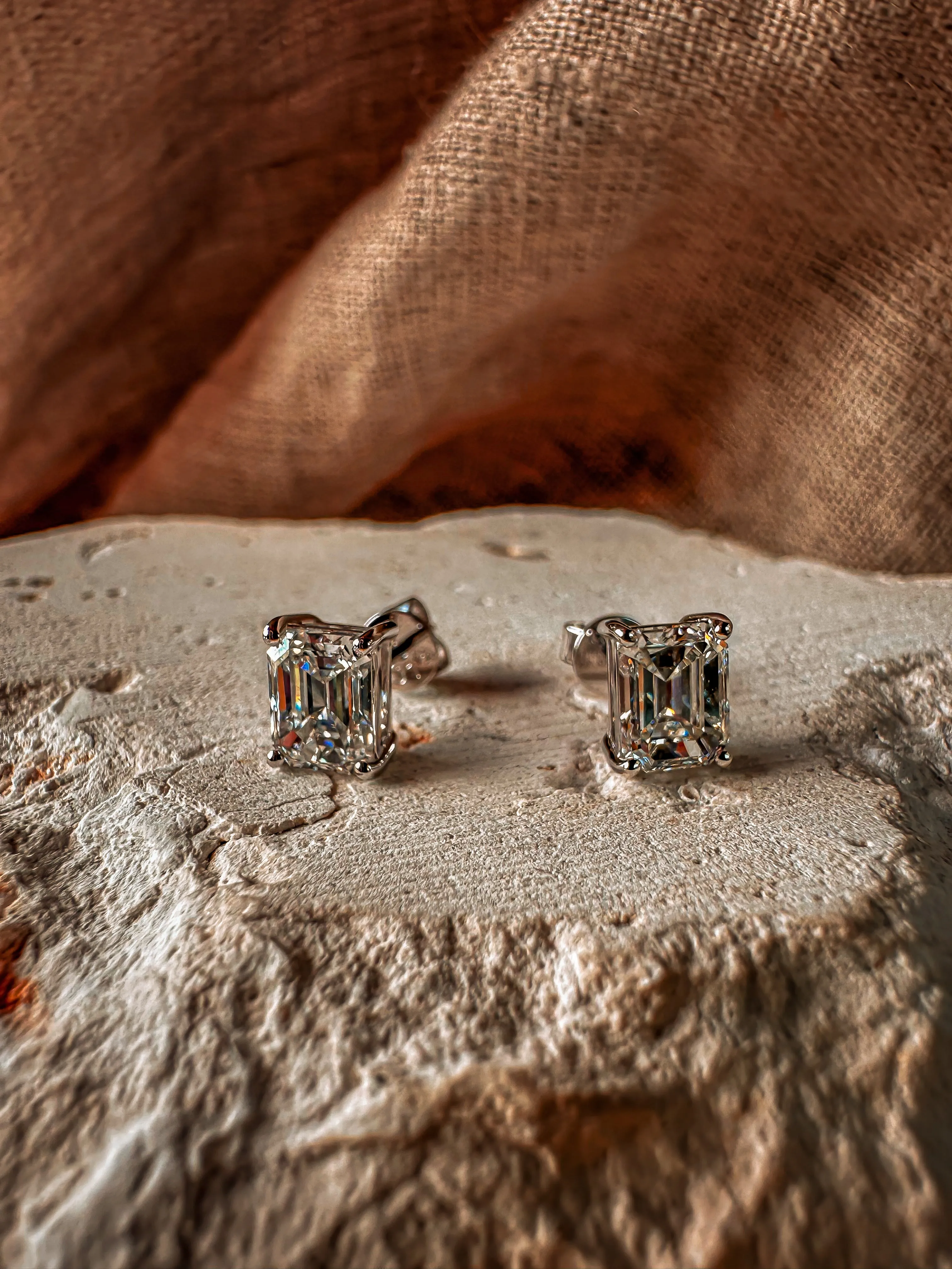 Emerald Cut 2ct Diamond Studs