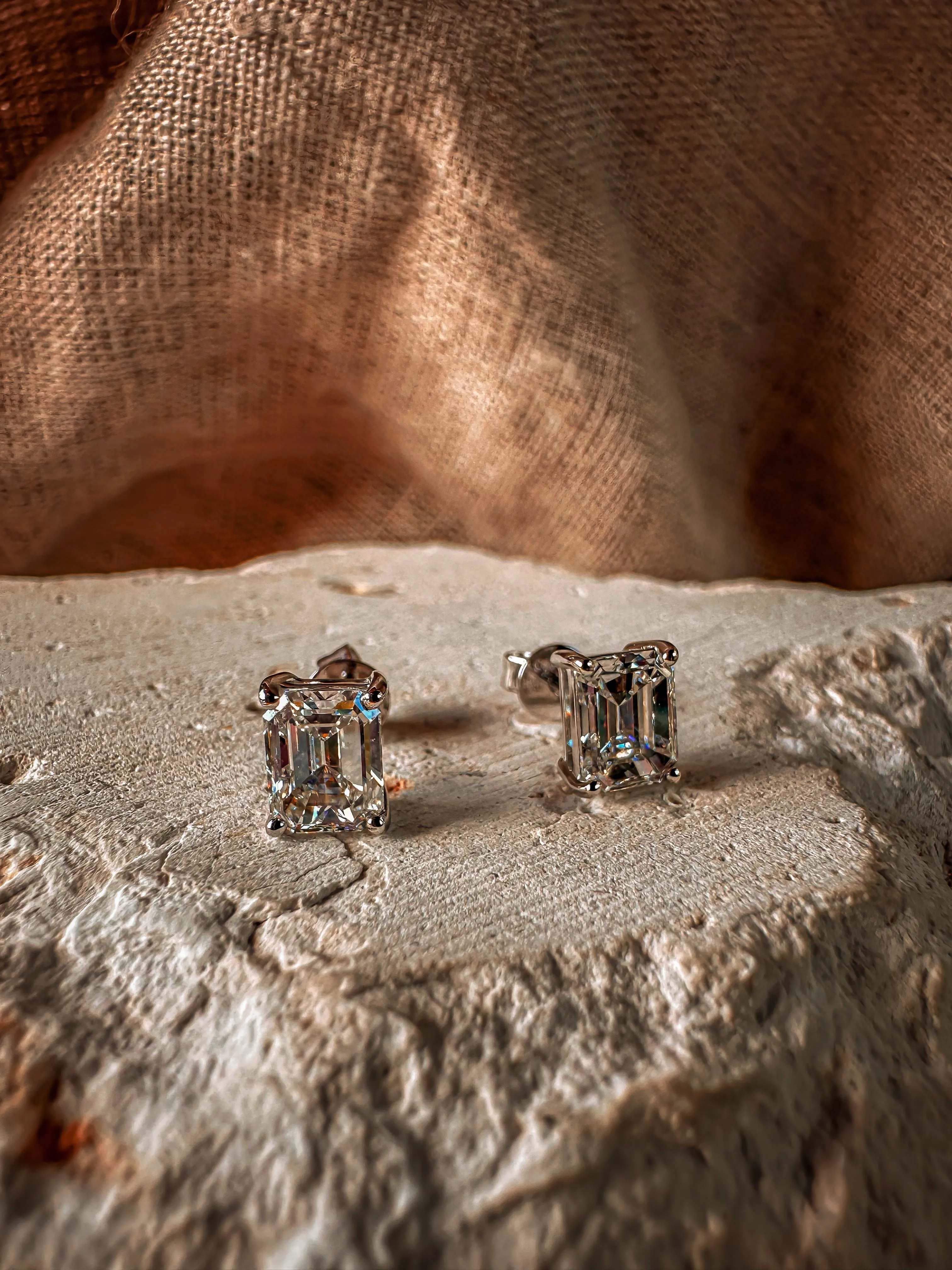 Emerald Cut 2ct Diamond Studs