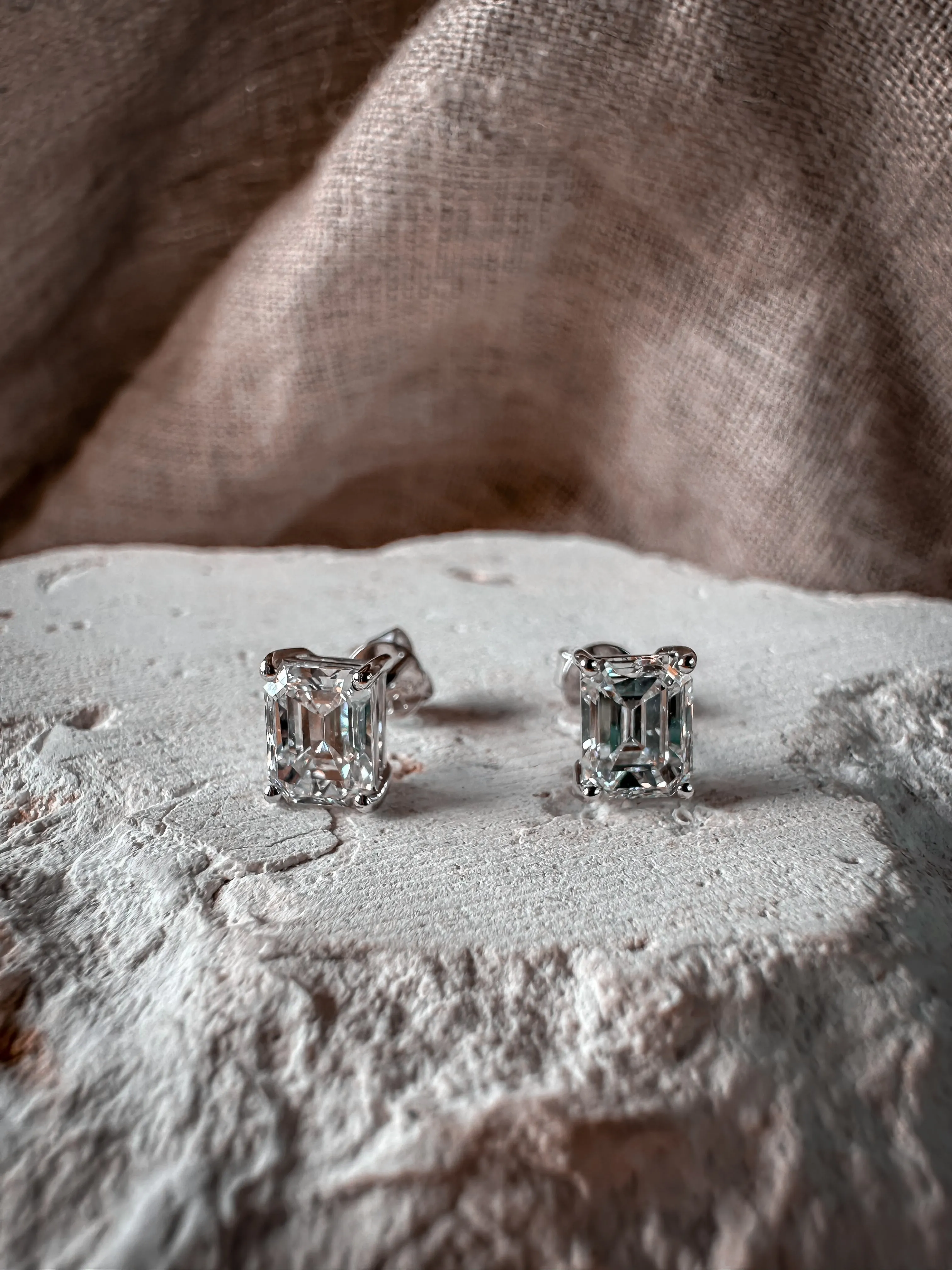 Emerald Cut 2ct Diamond Studs