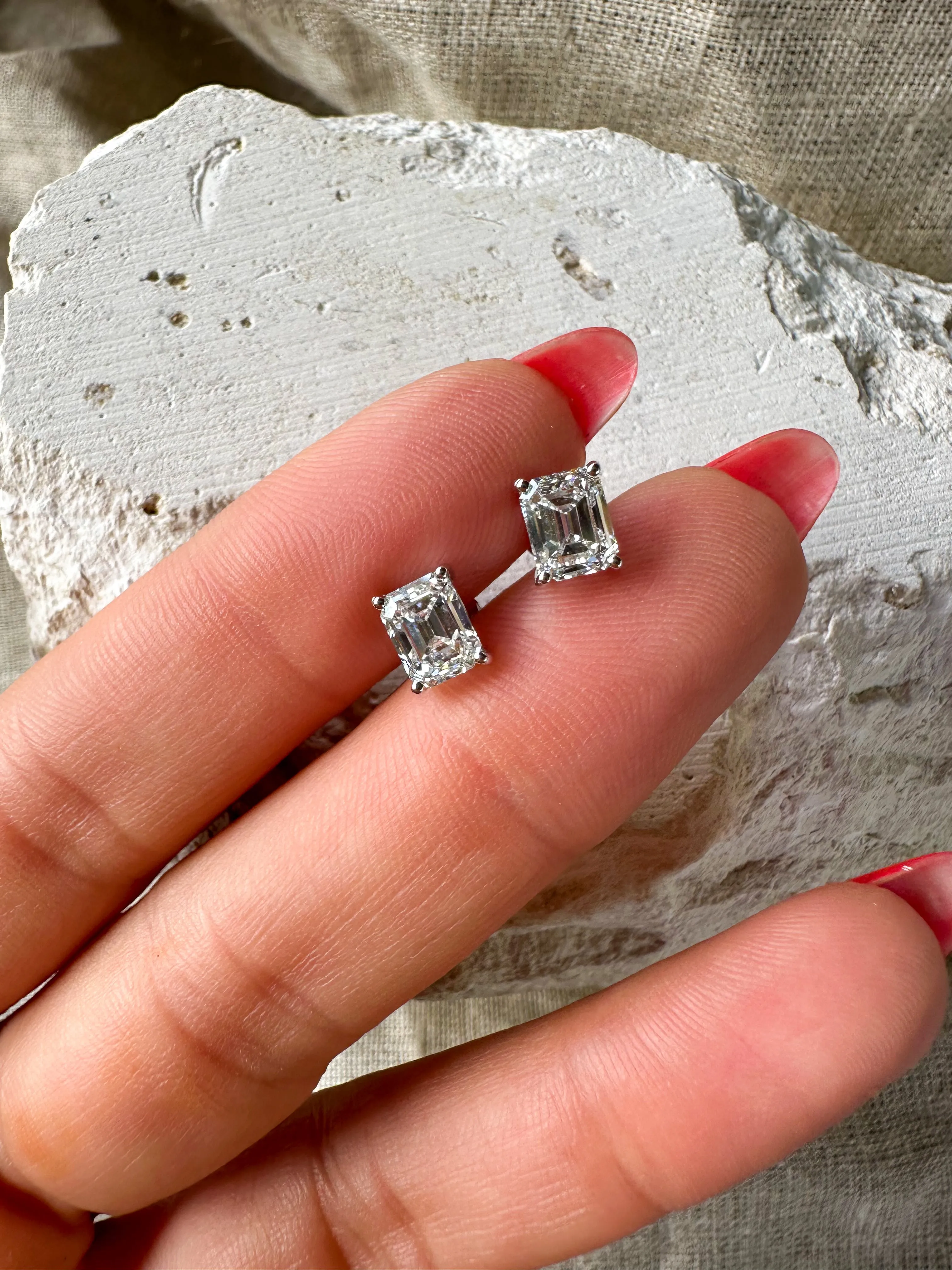 Emerald Cut 2ct Diamond Studs
