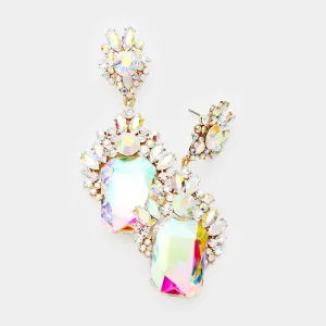 Emerald Cut AB Stone Dangle Earrings on Gold | Prom Earrings | 250422