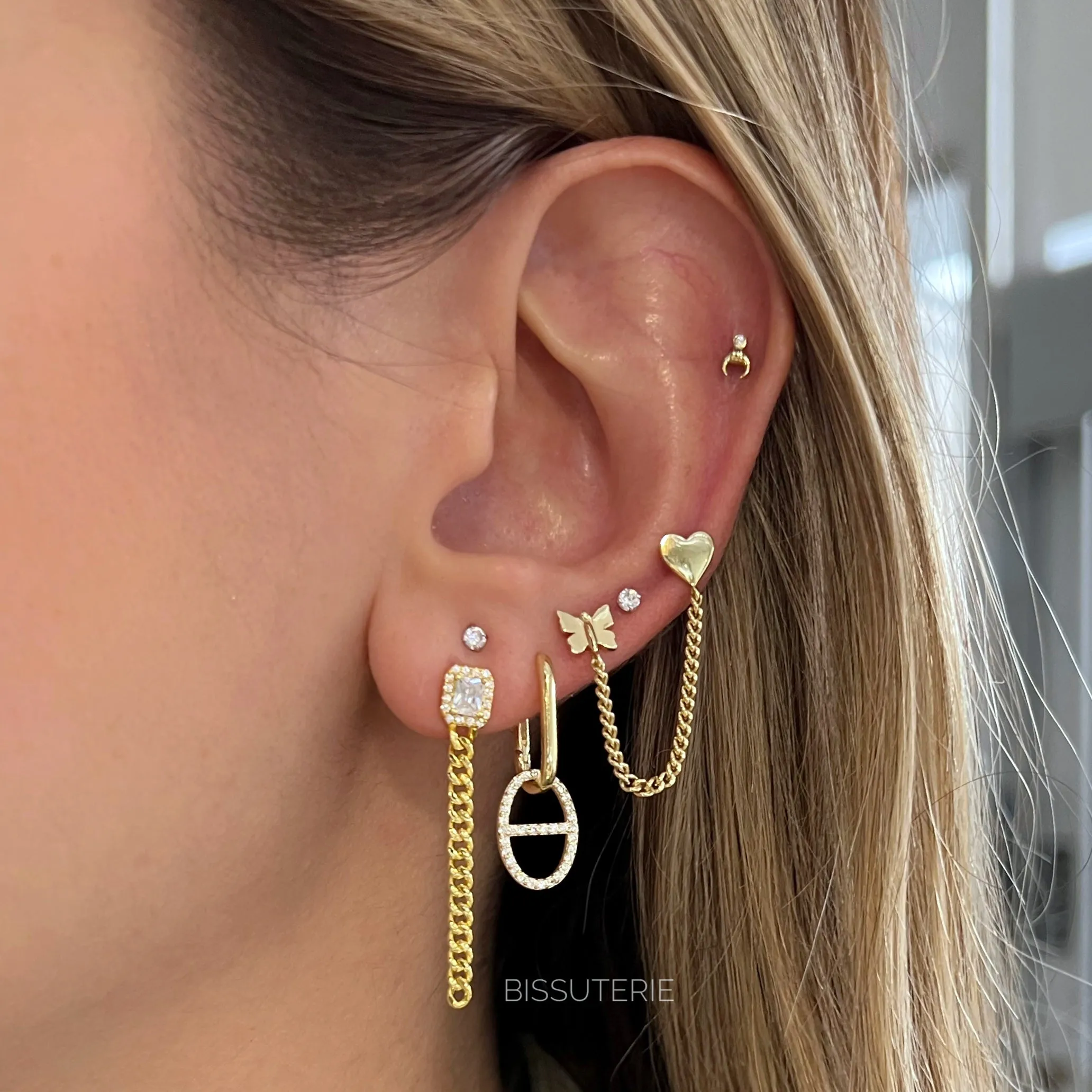 Emerald Cut and Cuban Chain Earring